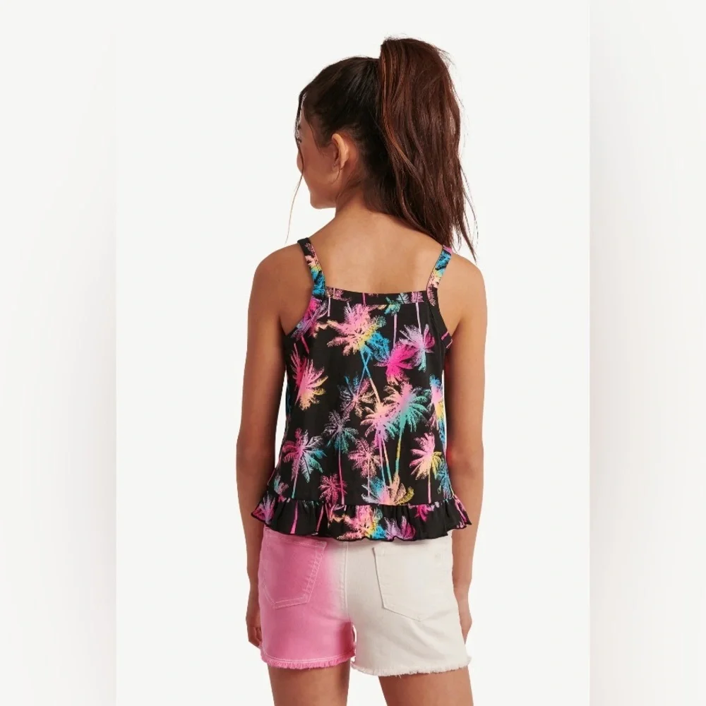 Justice 👧🏻Sz7-8 🌴Pink and Yellow Ruffled Crop Camisole